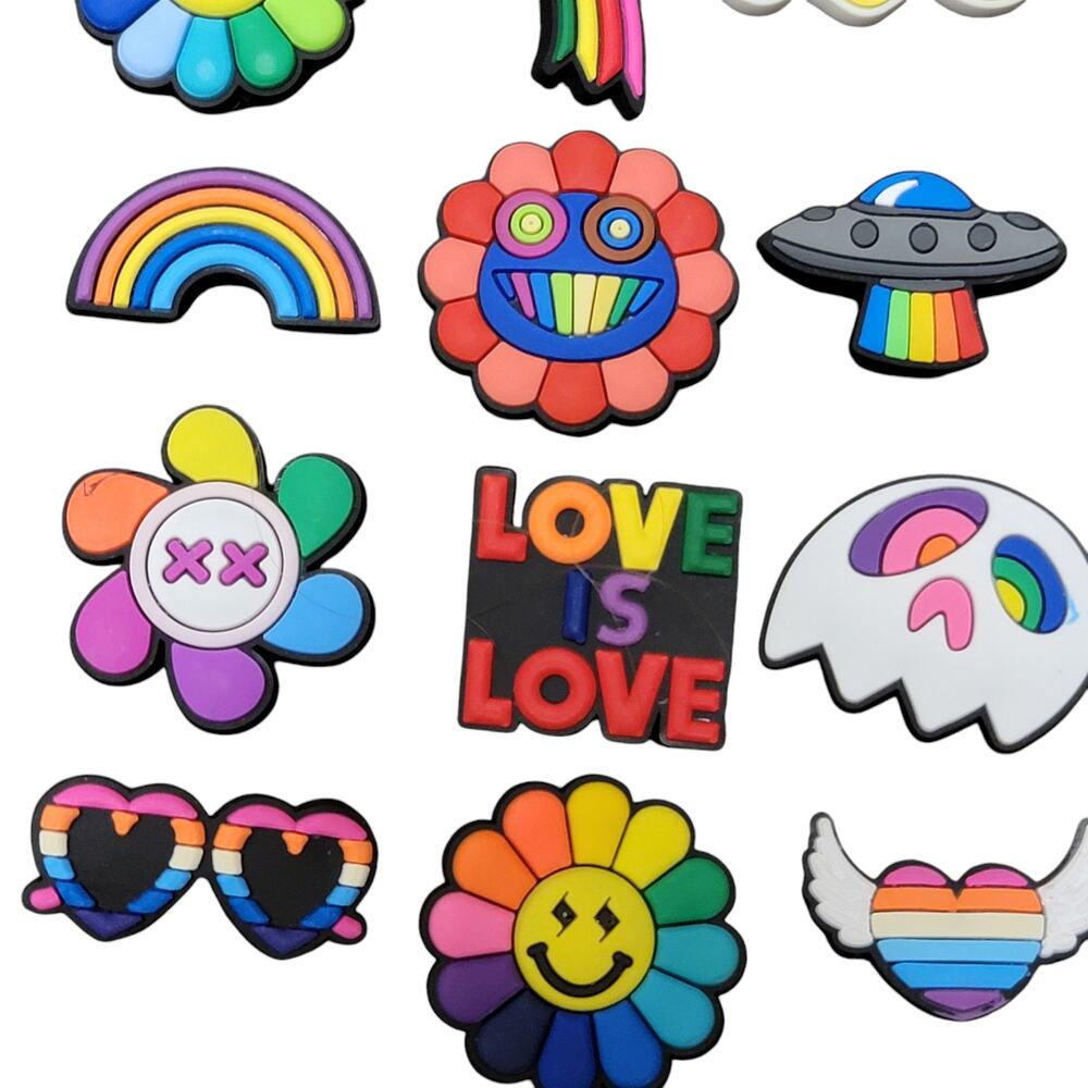 LGBTGIA+ Shoe Charms Lot of 20 Pride‎ Rainbow Heart Happy Face Peace Sign Bundle - Picture 4 of 5
